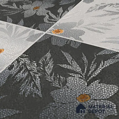 Floral Wall Tile TL 07250 B Plana 8009 GLM (Silver) 1 ft x 1 ft Ceramic Matte Finish - 9 mm  | 2 mm Spacer is Mandatory | Please Expect a Slight Variation of Pattern (Sample)